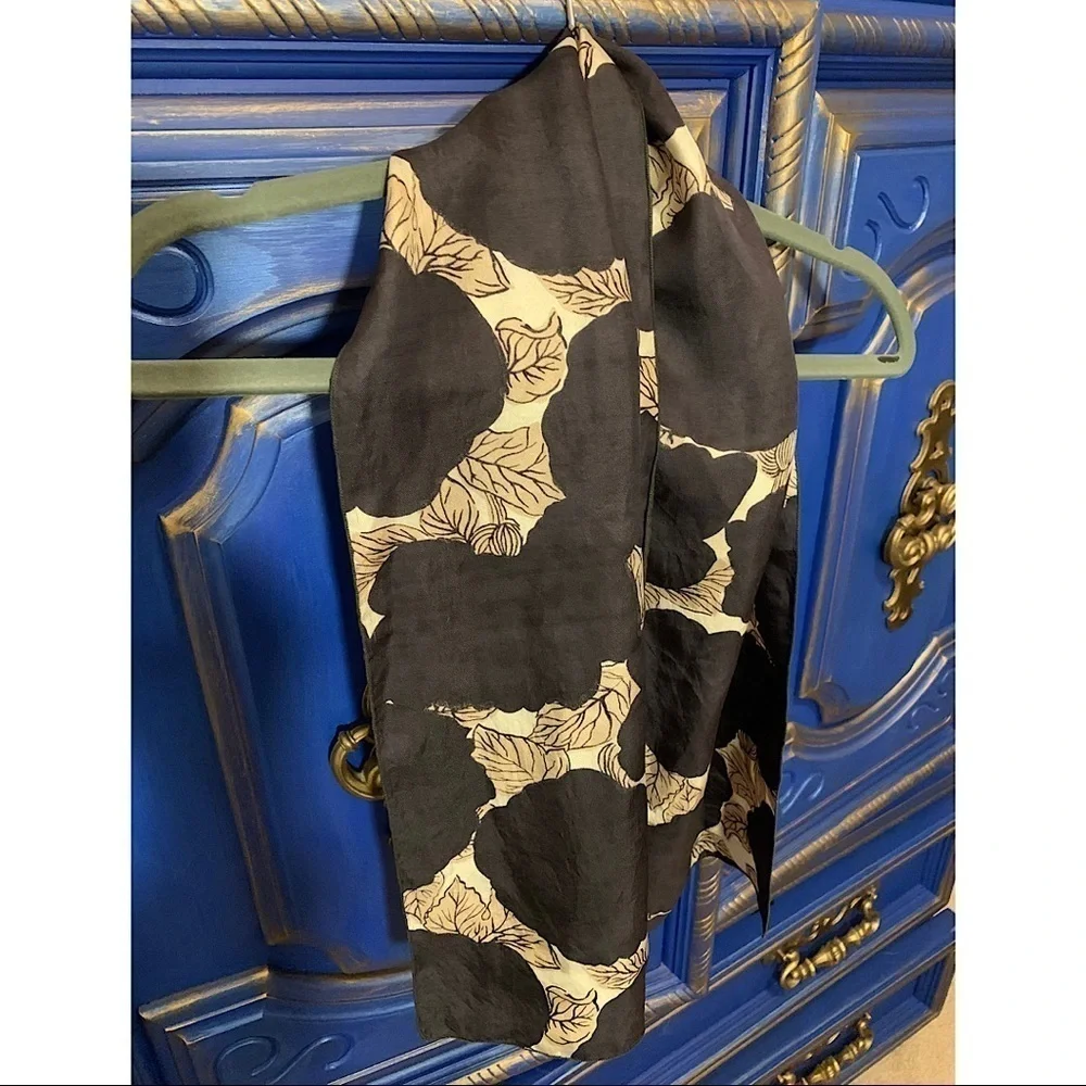 Ornamentation 100% Silk Scarf Navy Blue w/ Leaf